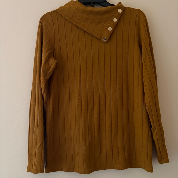 Rafaella Mustard Ribbed Knit Top XS Asymmetrical Button Neck Long Sleeve - Picture 1 of 3